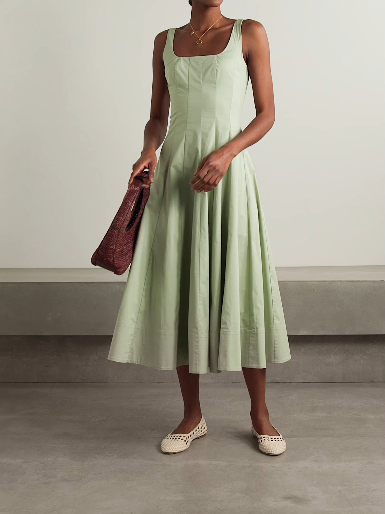 Wells pleated cotton-blend poplin midi dress