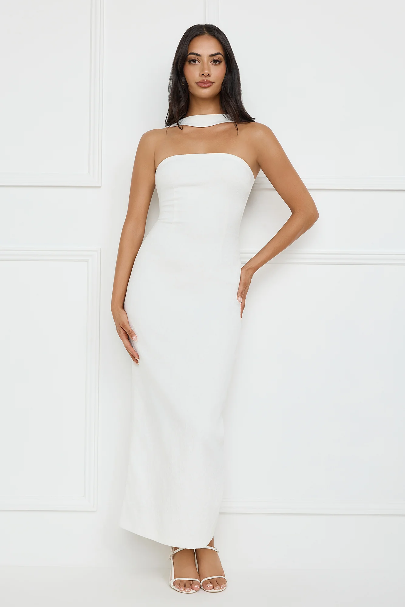 Stylish Fusion Halter Maxi Dress White