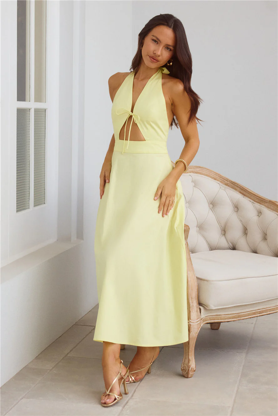 Sands Of Splendor Halter Maxi Dress Lemon