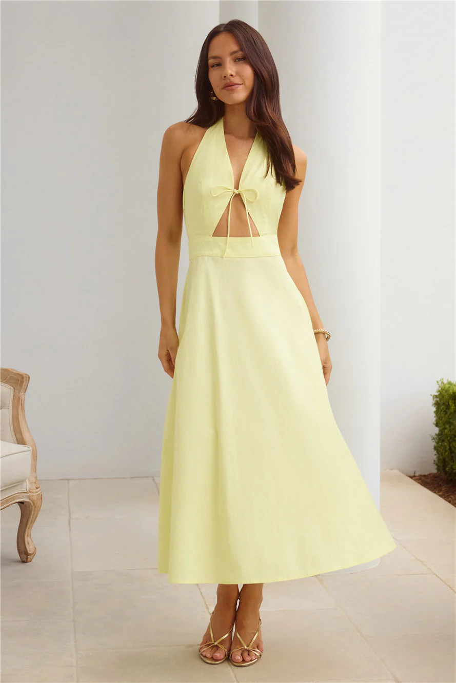 Sands Of Splendor Halter Maxi Dress Lemon