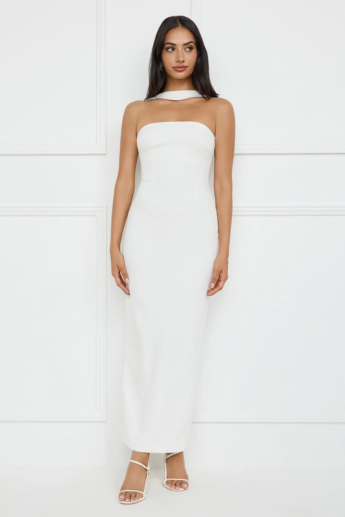 Stylish Fusion Halter Maxi Dress White